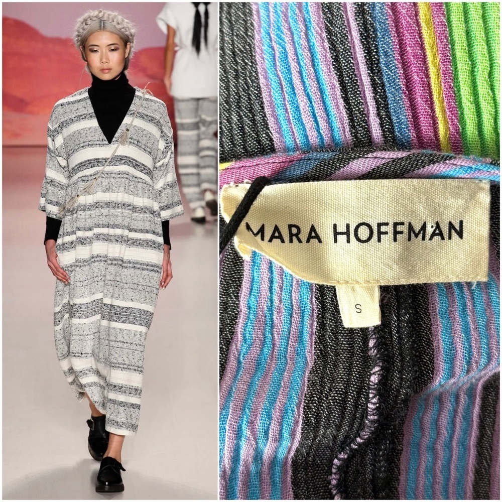 MARA HOFFMAN Colorful Stripe Crinkled Hemp V-Neck Oversized Kaftan Maxi‎ Dress S - Picture 6 of 7